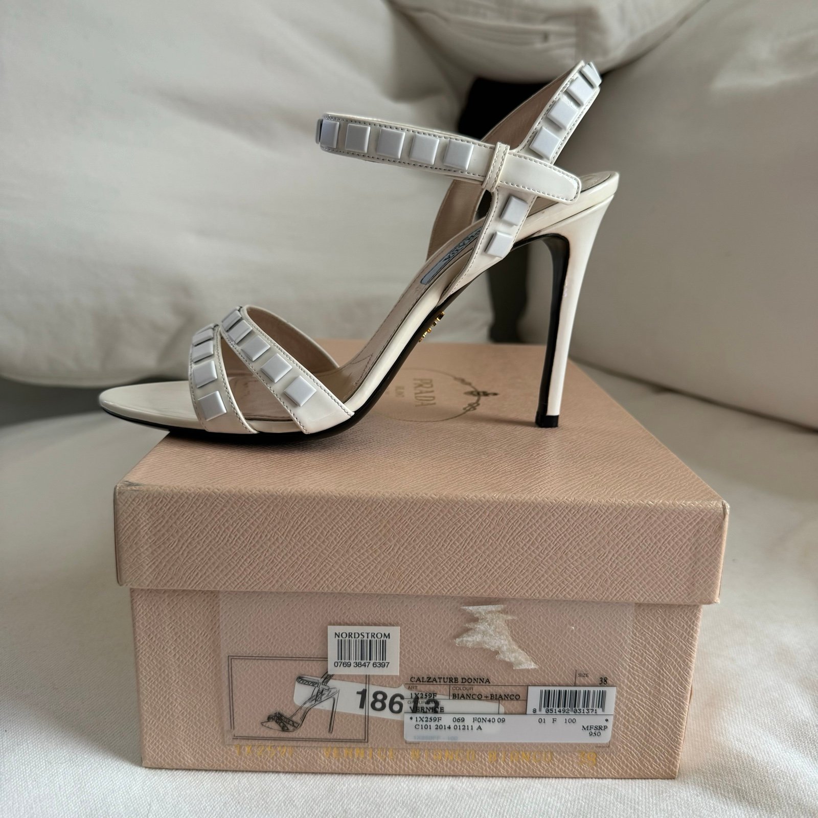 Prada white patent heels
