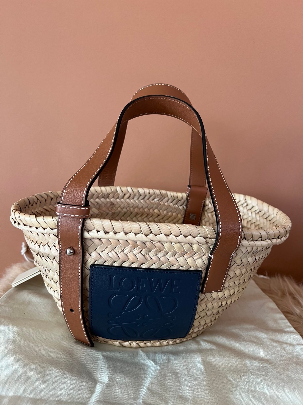 Loewe Small Raffia Basket Natural Tan Tote Bag Unused