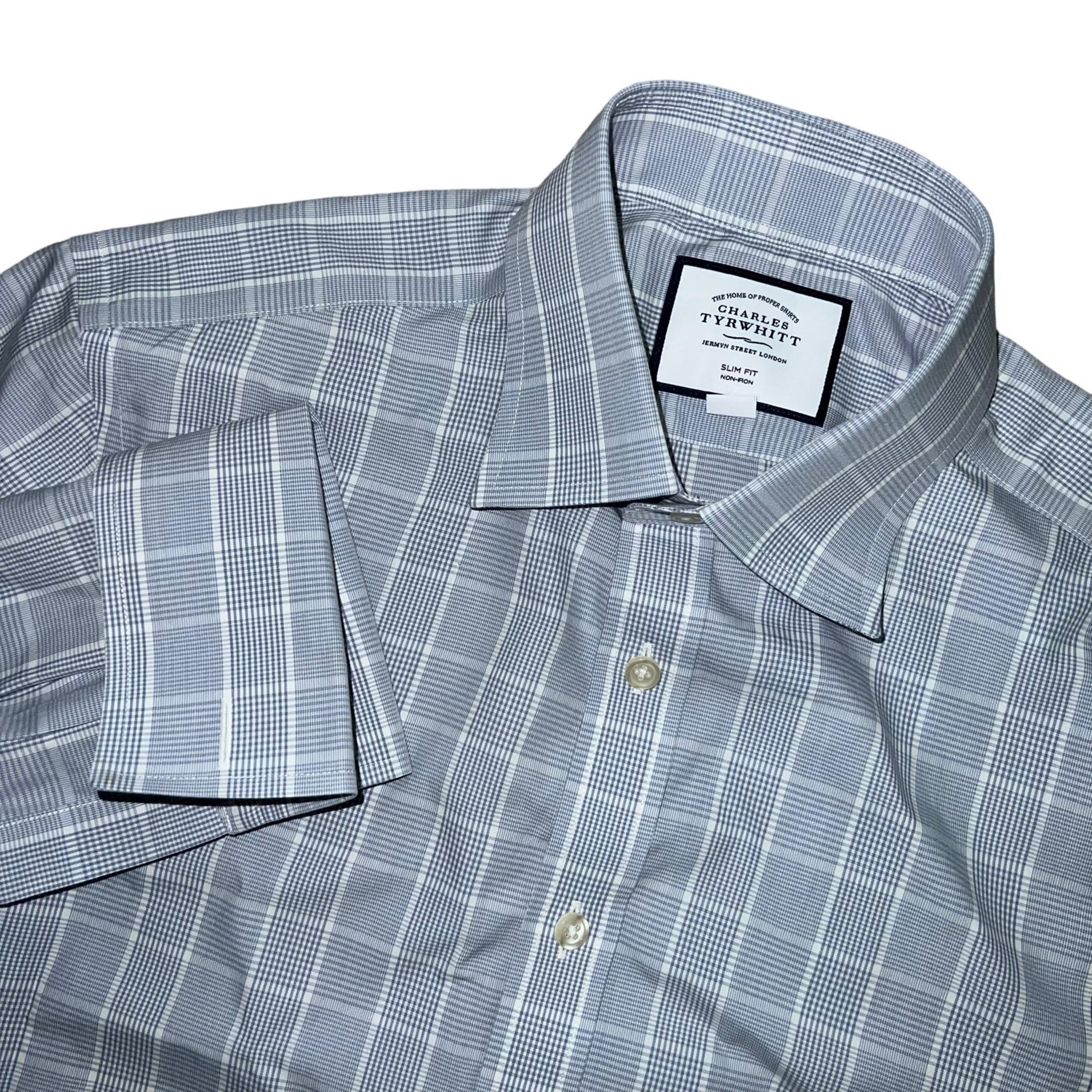 Charles Tyrwhitt Men’s Dress Shirt 15 34 Slim Fit French Cuff Grey White