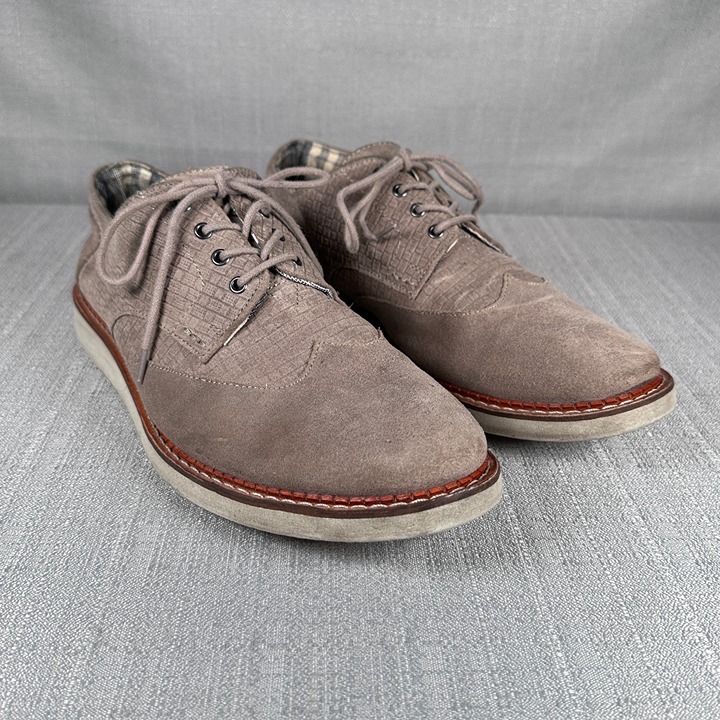 Toms Shoes Mens 9.5 Brogue Lace Up Oxfords Canvas Denim Dress Casual Preppy