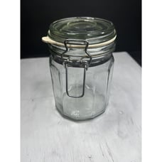 Vintage 12 Ribbed Glass Jar Container With Seal and Wire Bale Closure 6 x 4