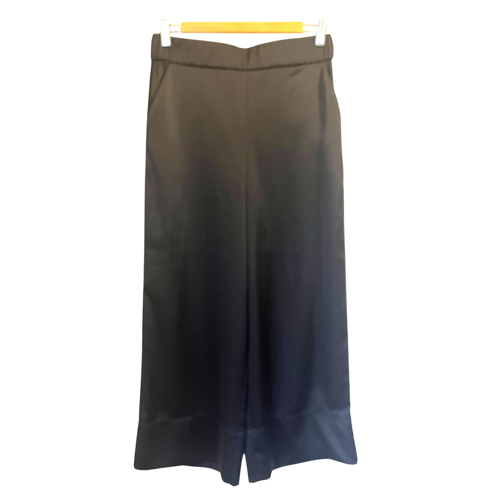 Zara Satin Wide Leg Pull-on Black Cropped Ankle Pants Trousers w/Side Pockets M