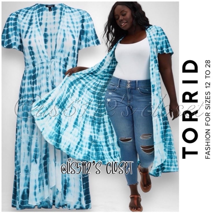 Torrid Blue Tie-Dye Hi-Lo Bohemian Boho Kimono Duster Top 2X 18 20