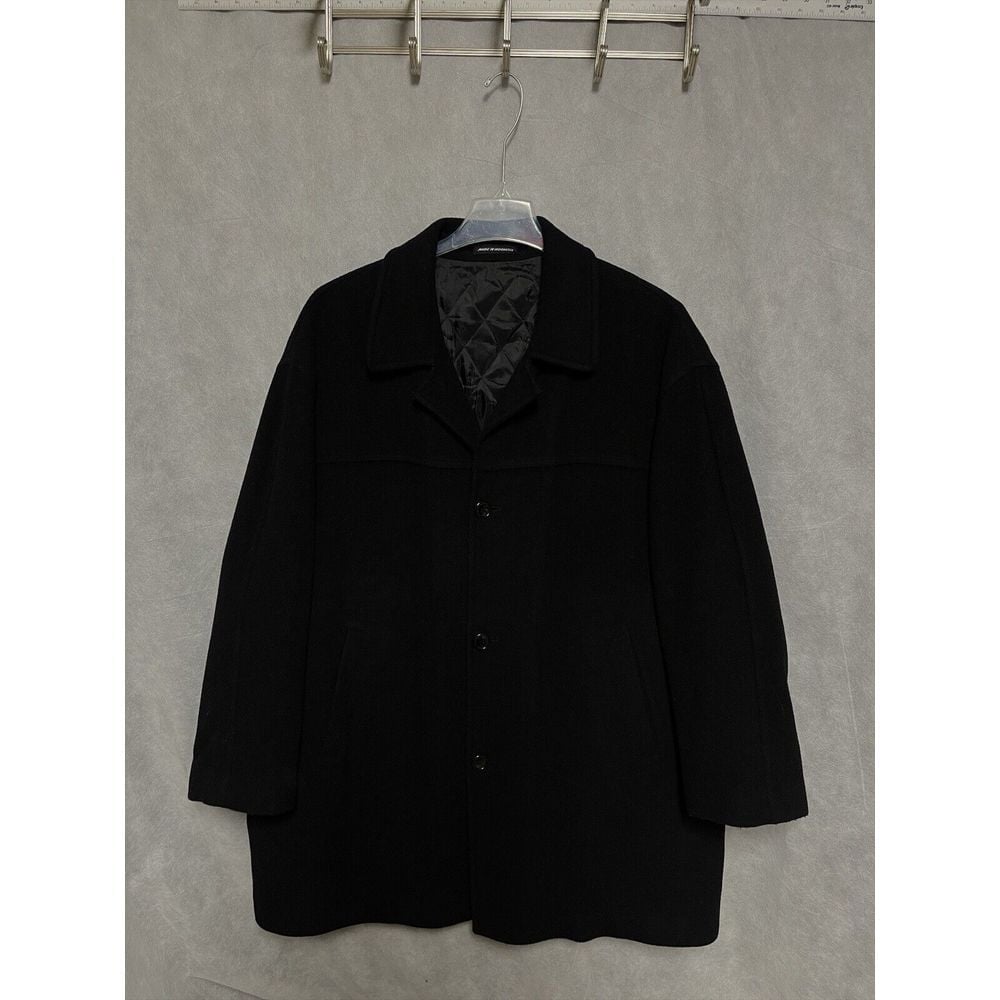 Chaps Pea Coat Men 52S Black Cashmere Wool Trench Overcoat Ralph Lauren Luxury