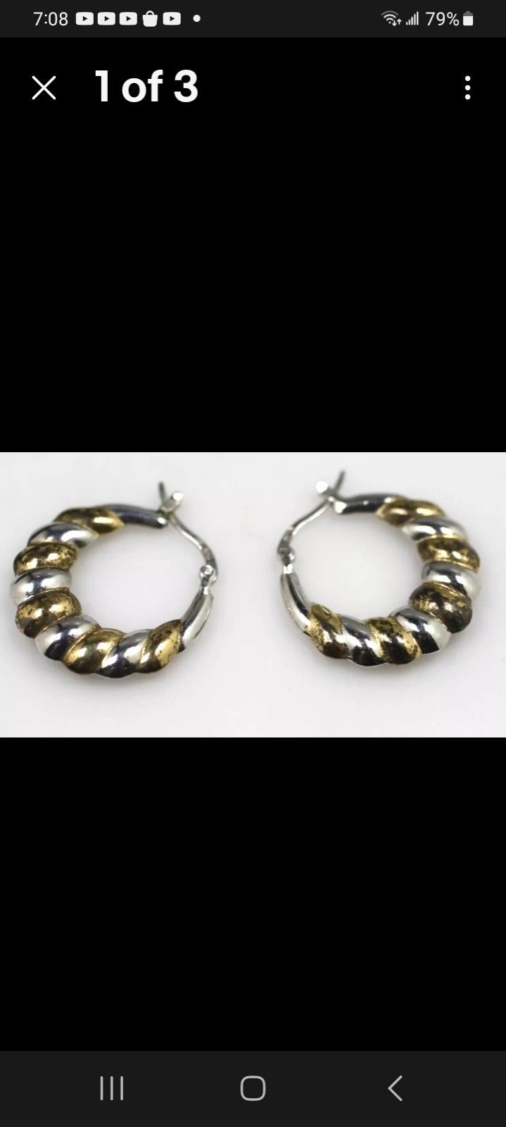 Vtg.Designer SETA STERLING SILVER & gold SCALLOPED hoop earrings- 1 inch
