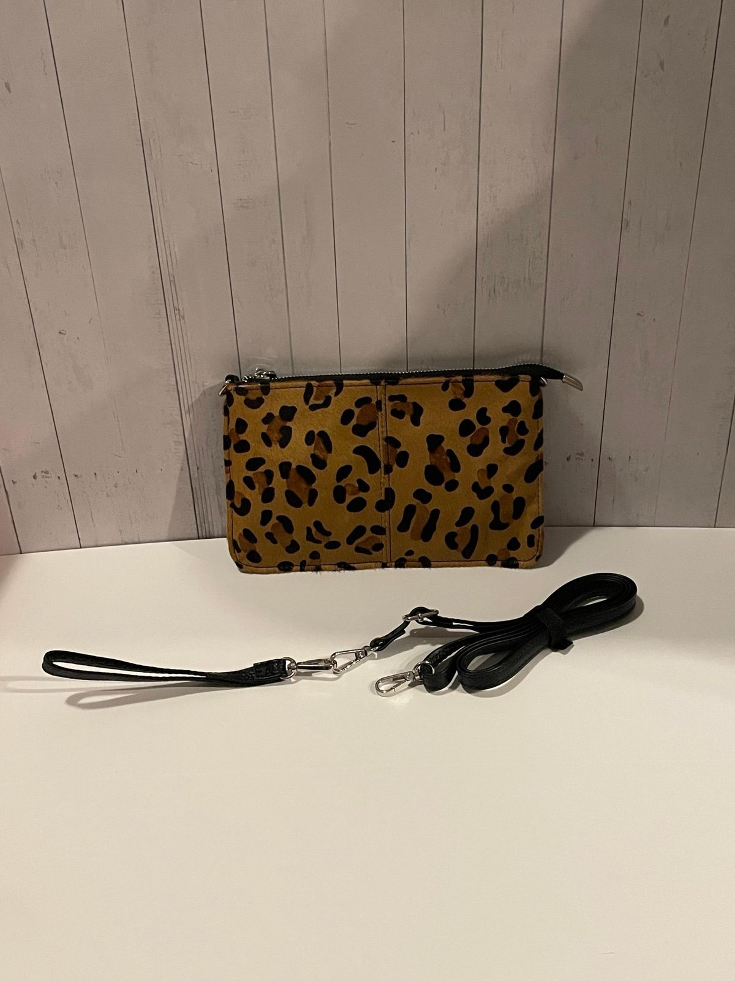 BNWOT  tan leopard leather wristlet purse