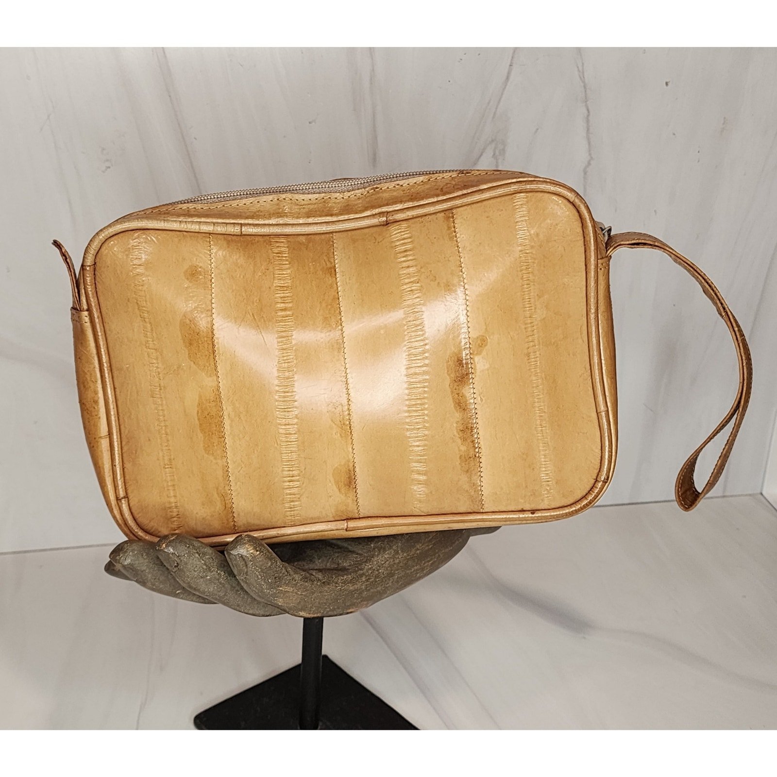 Eel Skin Vintage 80s Tan Wristlet Clutch Bag Travel Party Going Out in Style