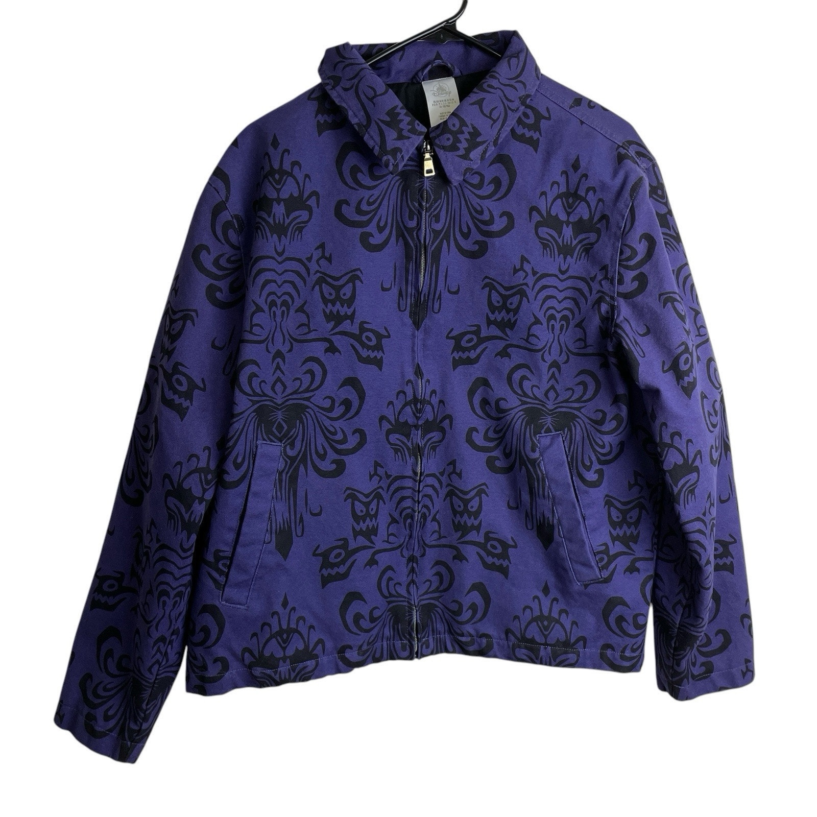 Disney Parks Haunted Mansion Bomber Jacket Medium Purple Face Wallpaper Full Zip