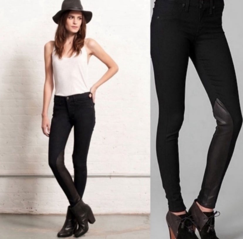 Rag & Bone women's jodhpur skinny jeans leggings midnight size 28 leather inset