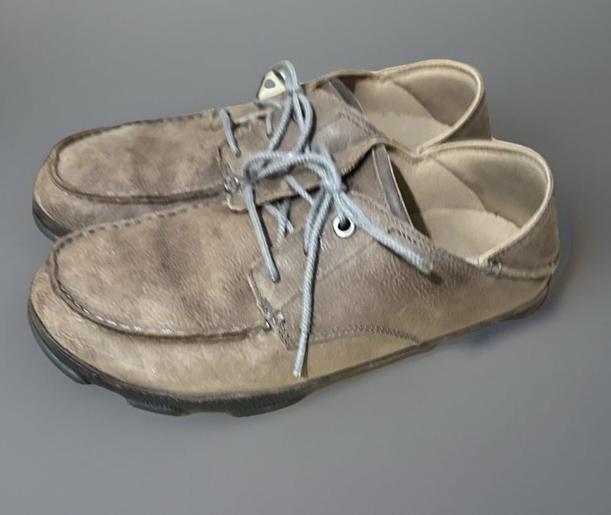 Olukai Hamakua Poko Leather Shoes Mens Size 10 Casual Boat Oxford Lace Up Brown