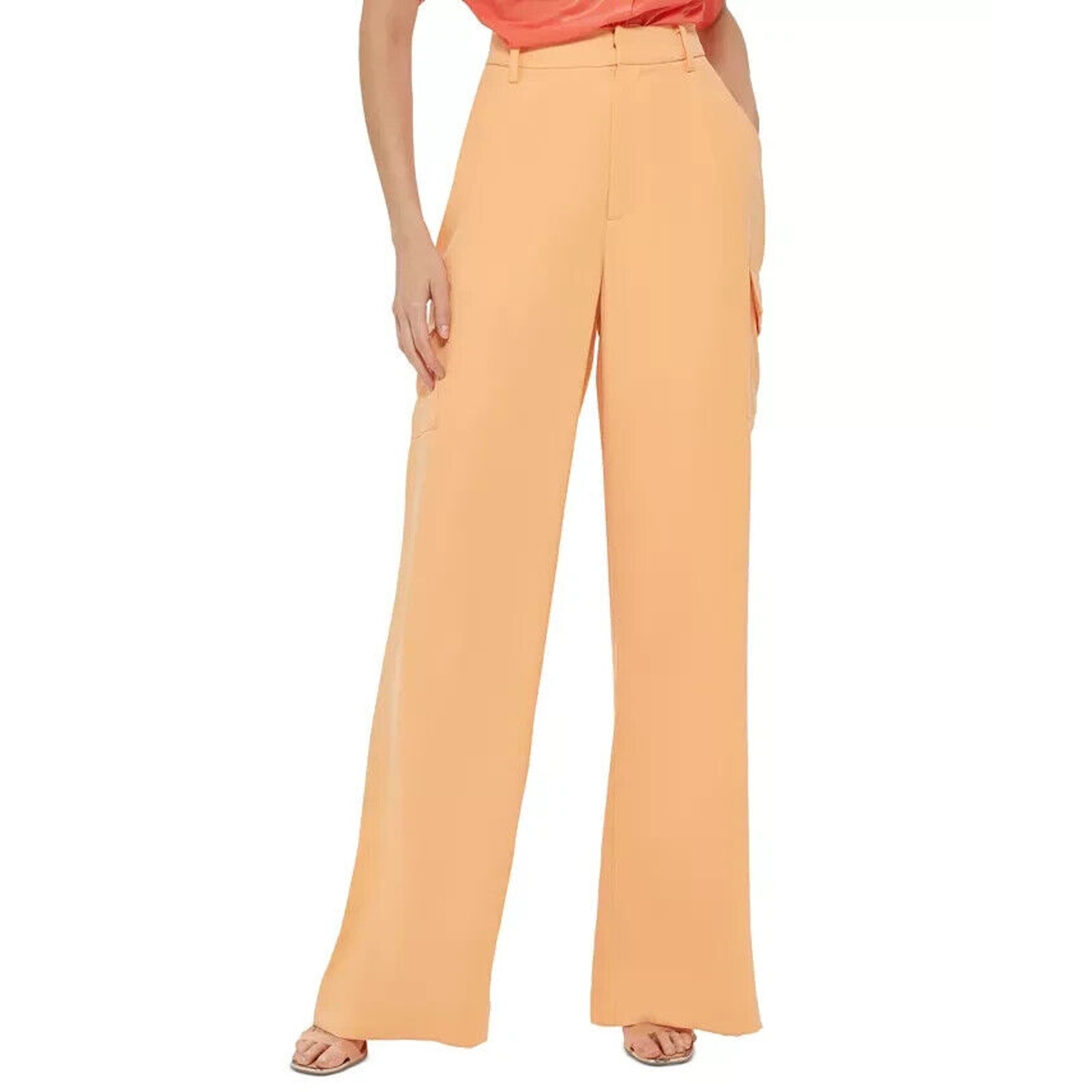 DKNY Women's High-Rise Wide-Leg Pants Cantaloupe Size 0