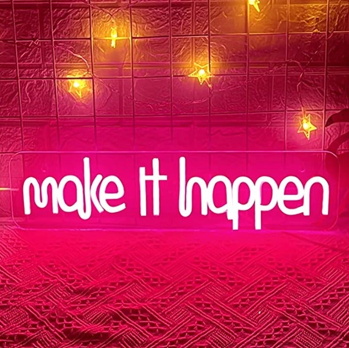 Lovely Bright Pink Positive “Make It Happen” LED Night Light Room Wall Decoratio