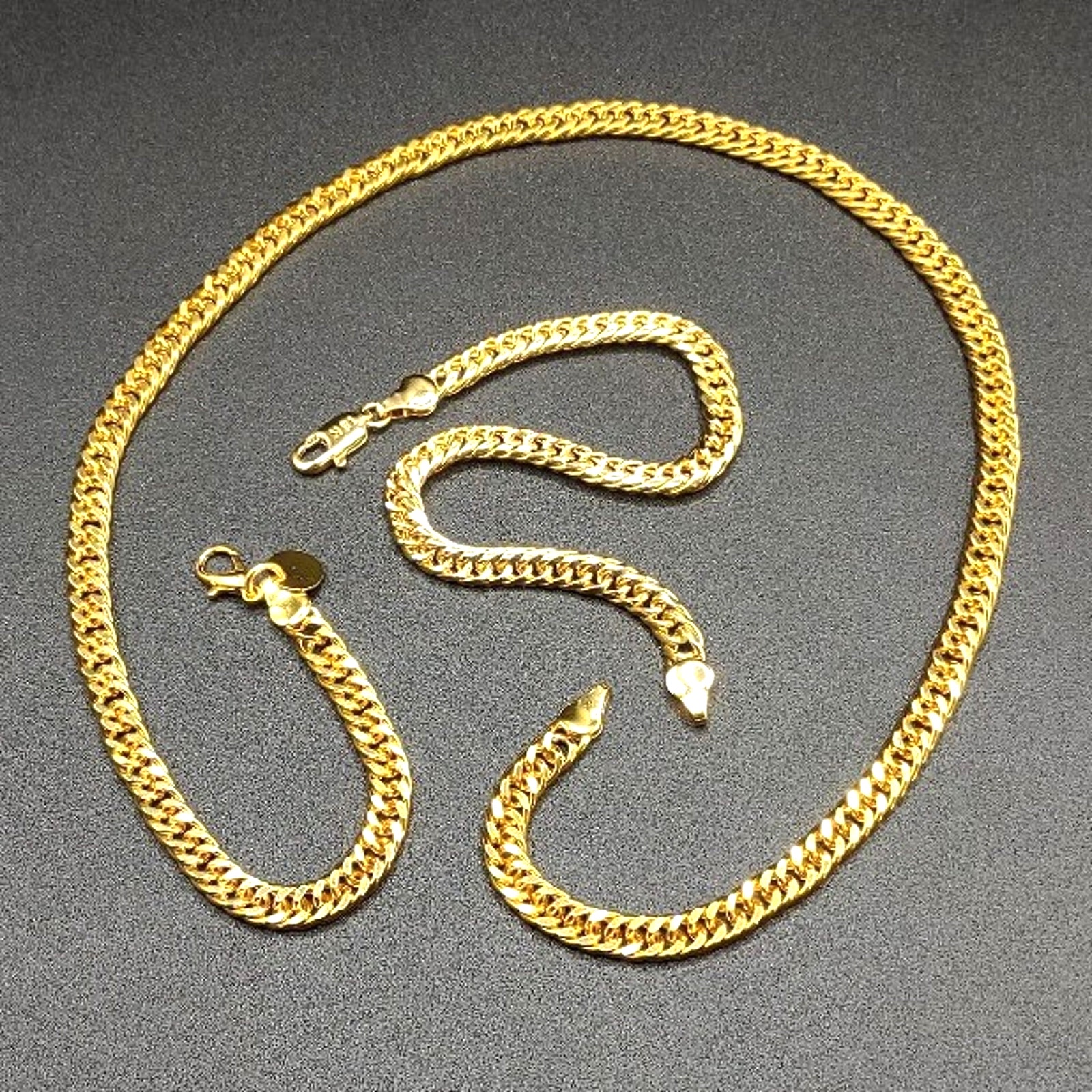 18k Gold Plated Necklace Bracelet Set Double Cuban Anniversary Birthday Gift