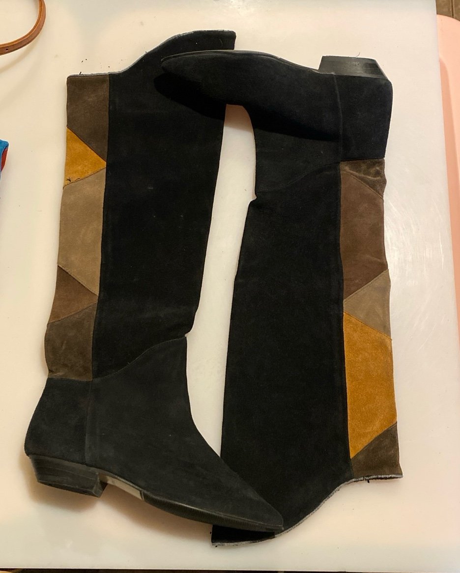 Vintage 1980s Poppies by Leda Black Brown leather Boots Women's Size 6M knee hi
