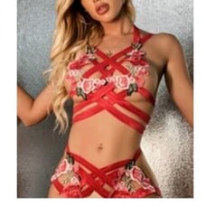 Floral Appliques Lattice Lingerie Set