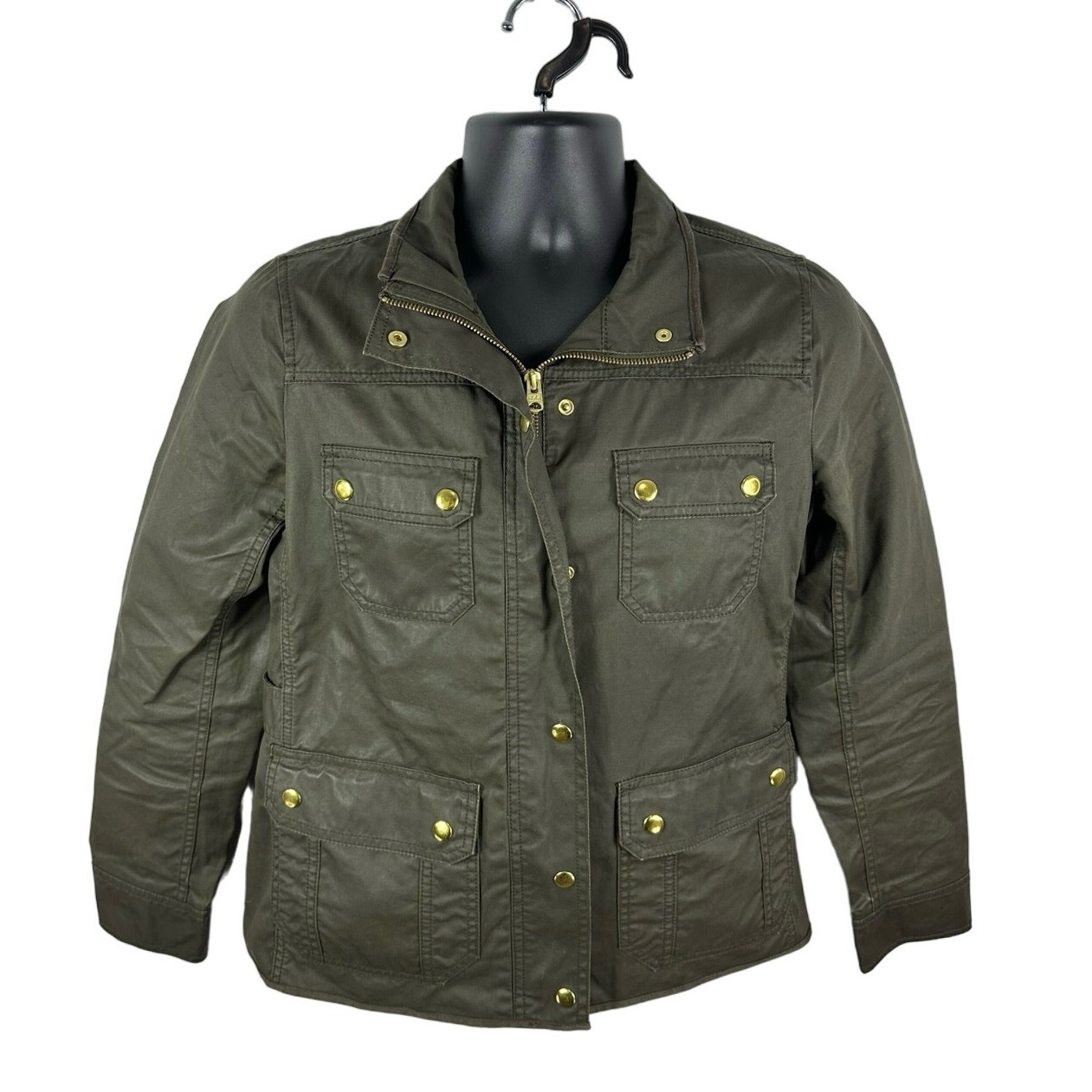 J Crew Downtown Field Jacket Moss Dreen Sz Small Cargo Utility Military Full Zip