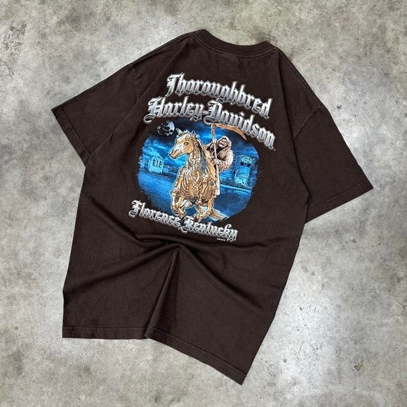 Brown Vintage Thoroughbred Harley Davidson Ride Free Tee Florence Kentucky