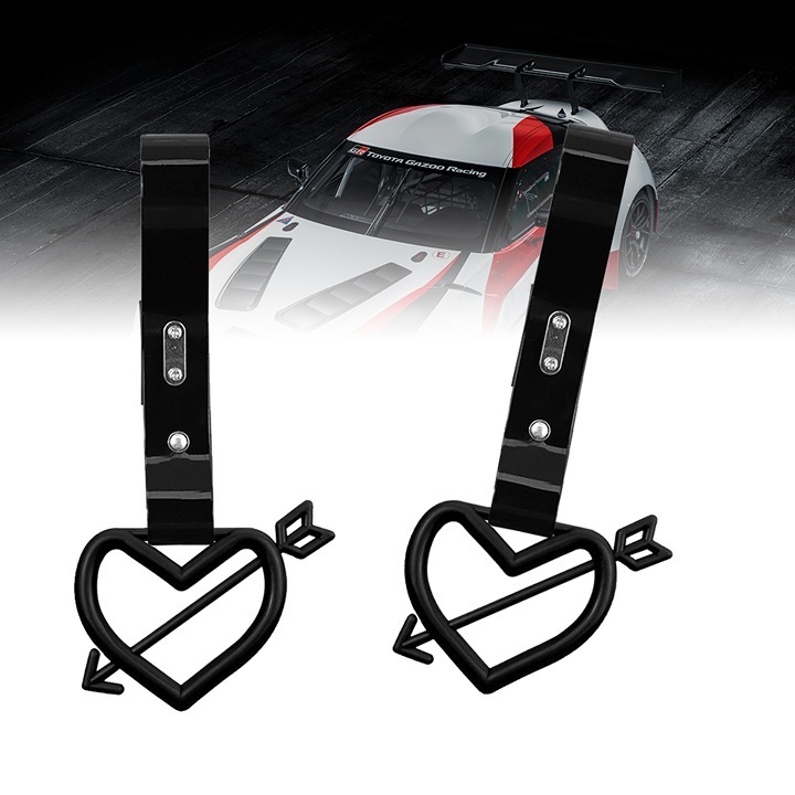 NEW 2PCS ARROW LOVE HEART BLACK JDM TSURIKAWA RING BLACK Handle Strap Drift