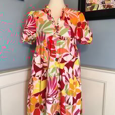 Tropical Floral Hi-Low Puff Sleeve Dress Sz 8