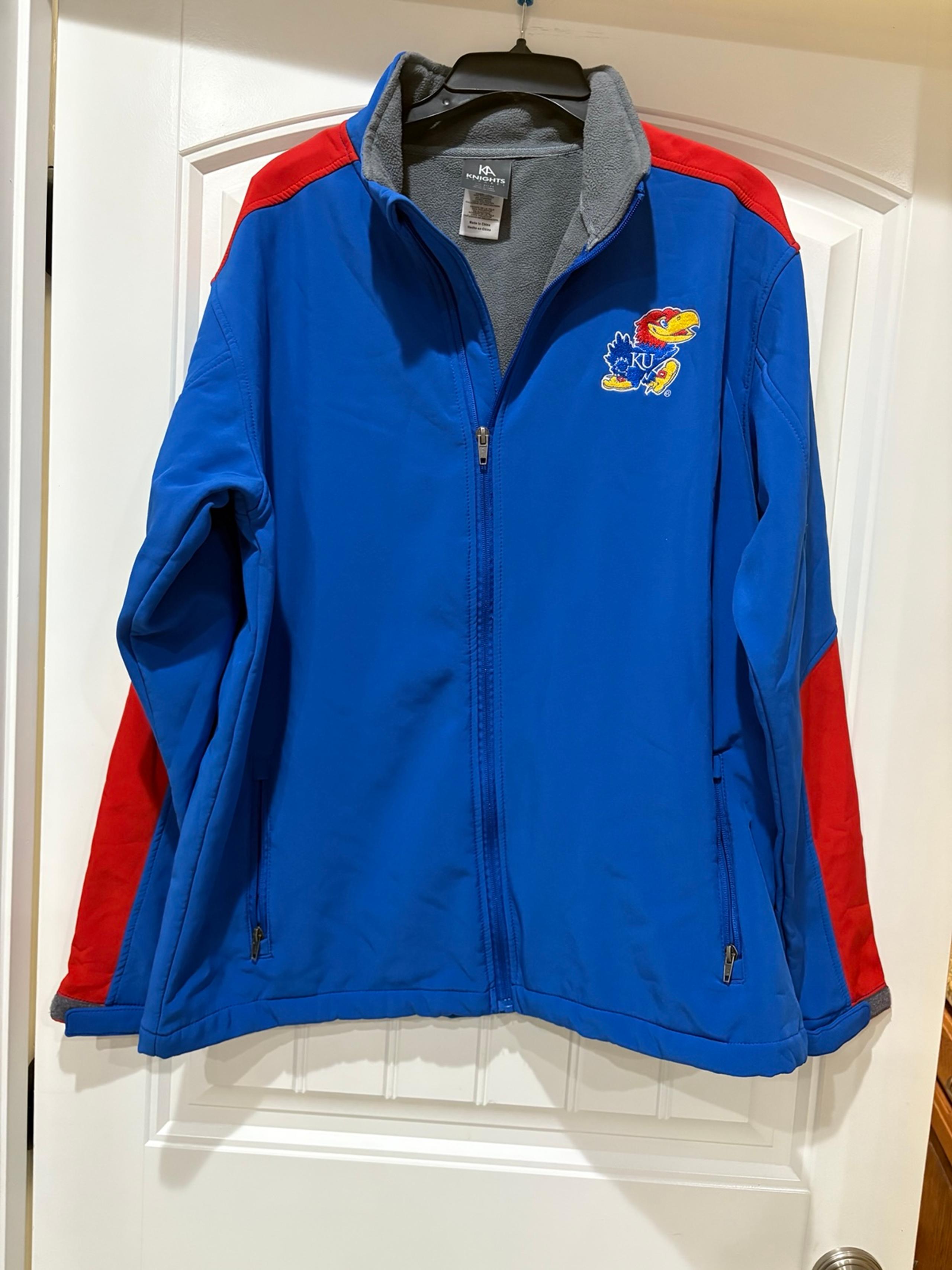 Kansas Jayhawks Jacket Mens LG Blue Full Zip KA Knights NCAA Fleece Lined KU