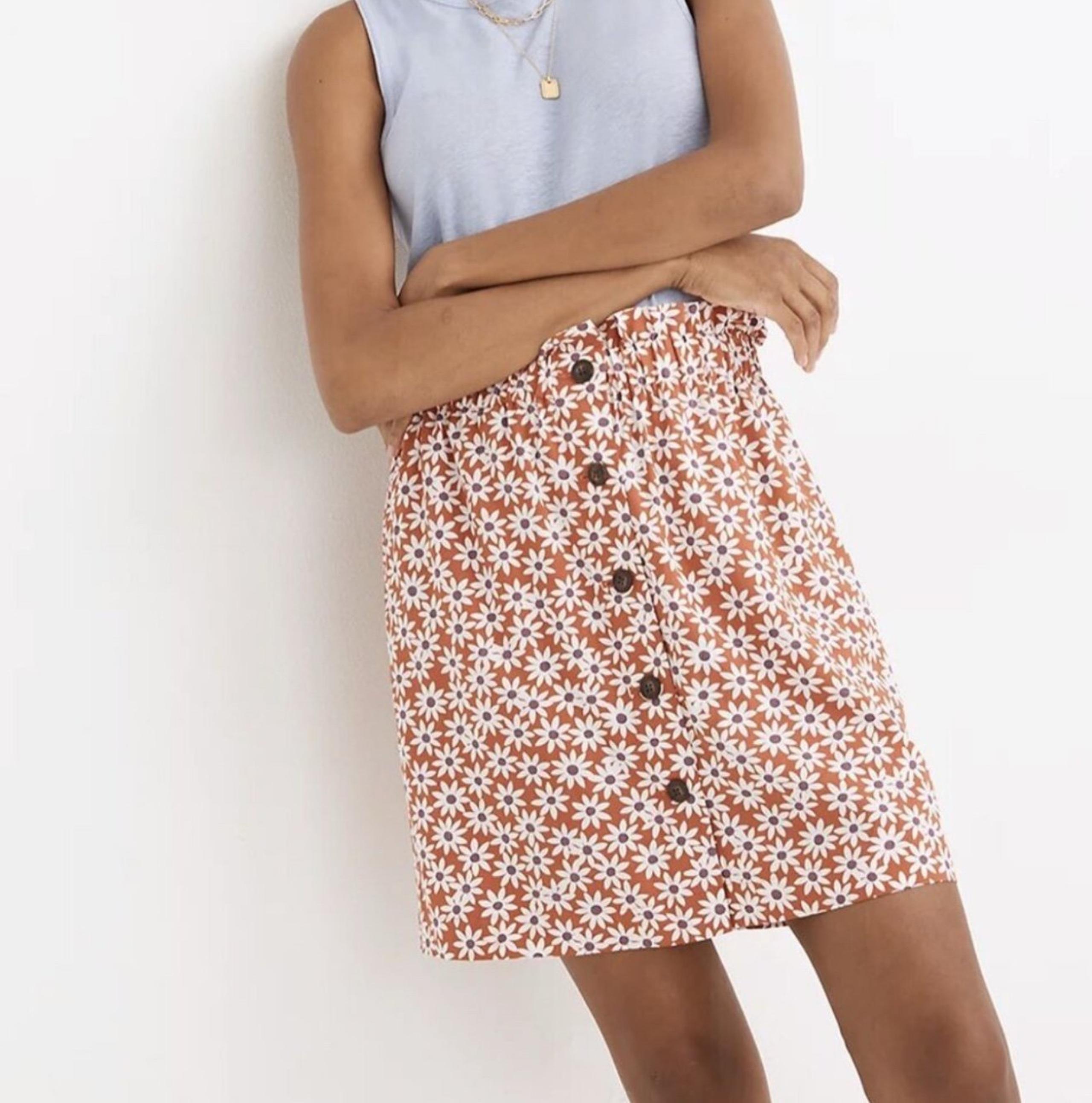 Madewell Red Women’s Daisy Floral Button Skirt Paper Bag Size XL