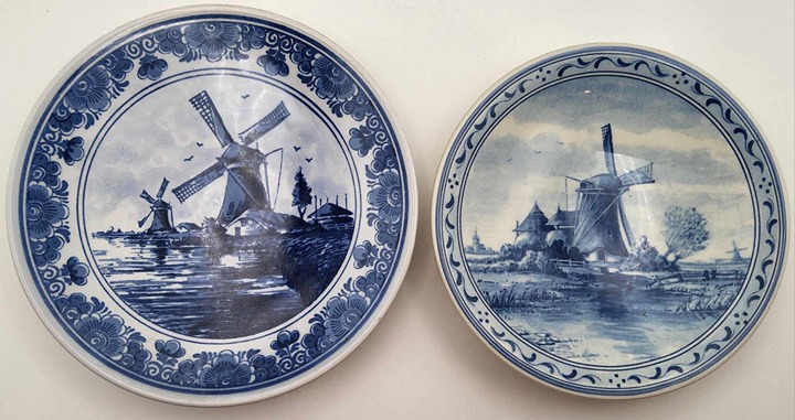 2 Small Vintage Delft Blauw Holland Windmill Plates - 1 Frits Lagewaardt 339.15