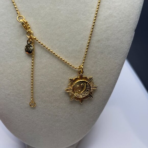 MAYAMAR 24K Gold Plated Sunburst Pendant with Crescent Moon and Stars