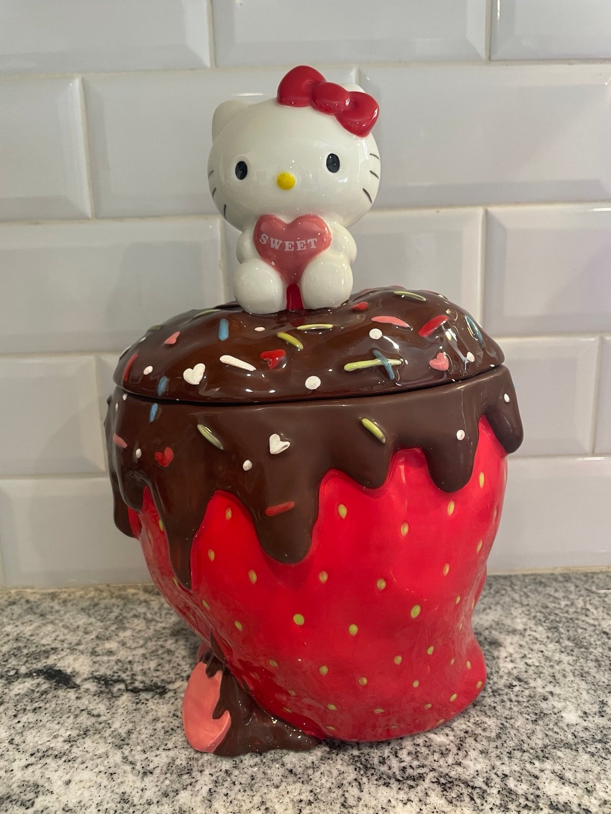 BLUE SKY CLAYWORKS HELLO KITTY CHOCOLATE COVERED STRAWBERRY COOKIE JAR NEW 2024