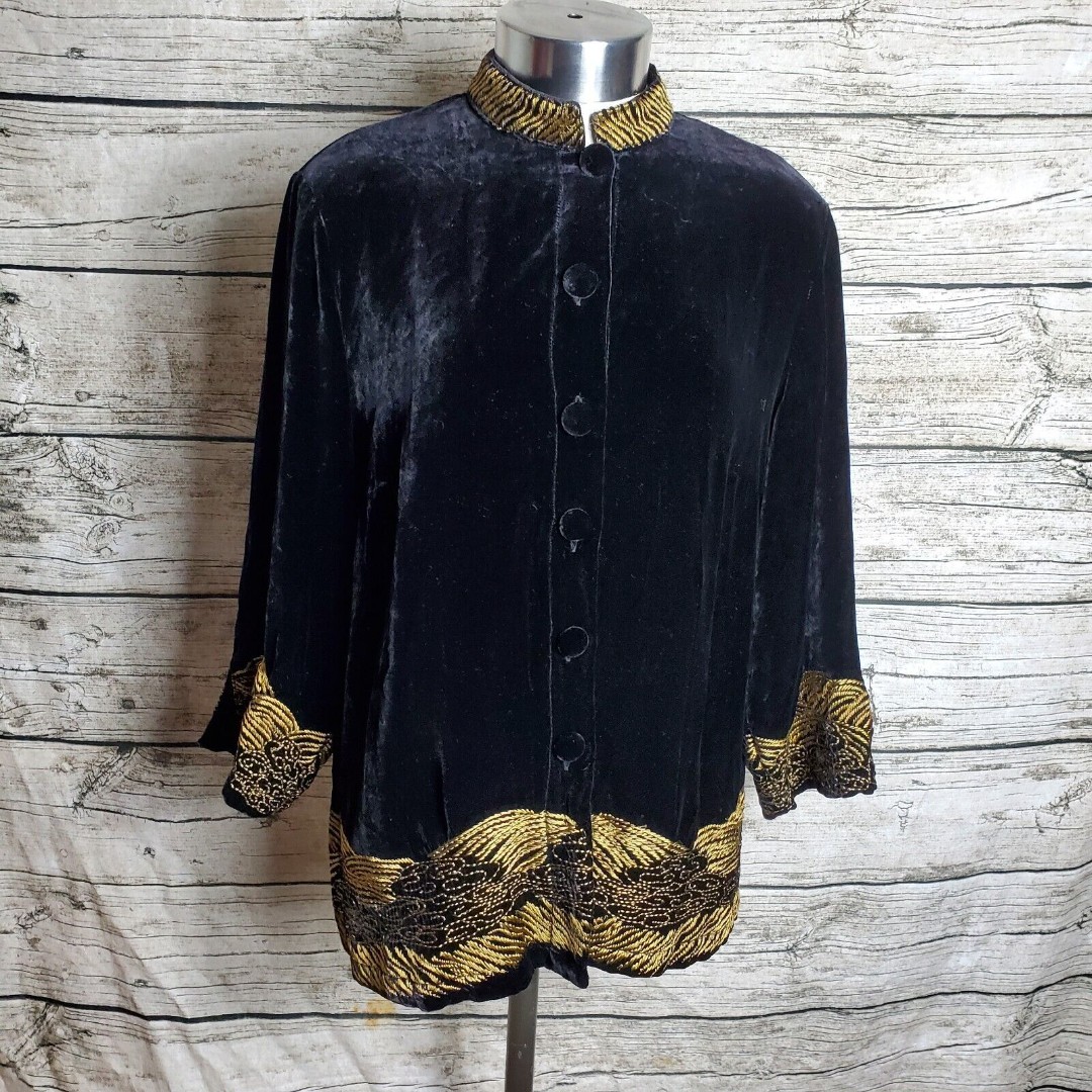 Citron Santa Monica Velvet Jacket With Embroideries Black Size PS