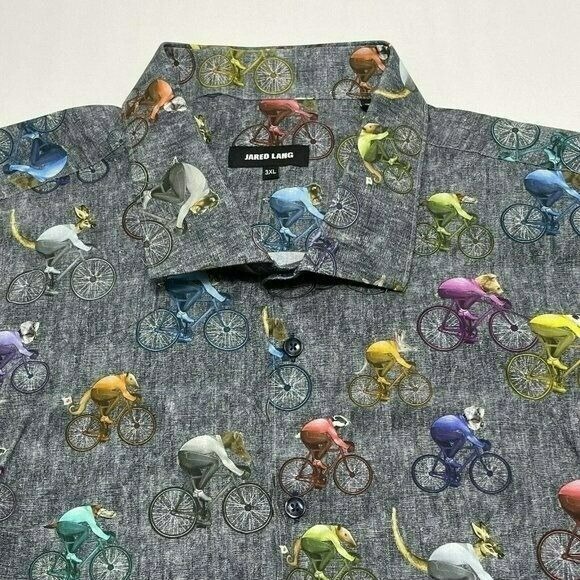 Jared Lang Animal Bicycle Button Shirt Men Sz 3XL Racer Rider Biker Bike Novelty