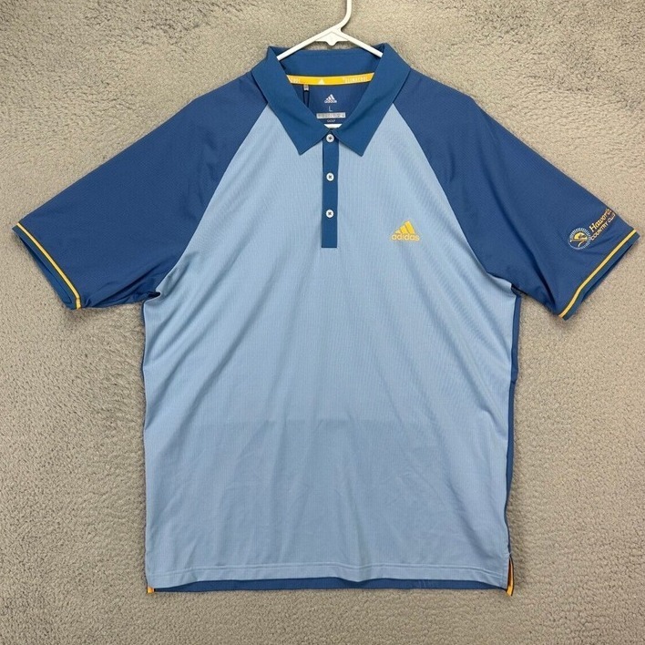 Adidas Golf Shirt Men Large Climacool Blue Polo Rugby Athletic Raglan Sleeve NEW