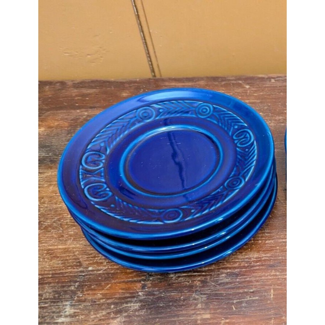 VTG QTY 4 Hall China Cobalt Blue Round 6 1/4 Bread Butter Plates HTF USA
