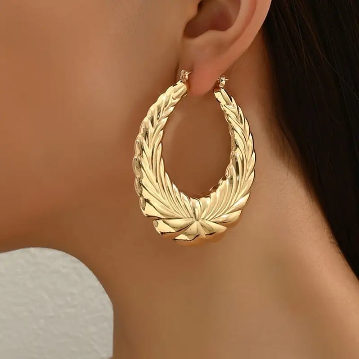 14K Gold Womens Large Chunky Etched Hoop Earrings Big 14 K Silver Hoops Jewelry