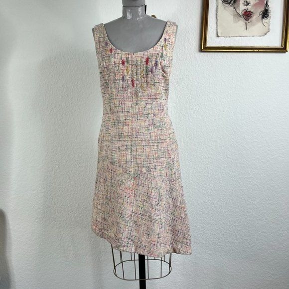 VTG Kenzo Tweed Beaded Clueless Abstract Scoop Dress