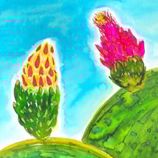 Fruition - Original Wall Art Handmade Watercolor Cactus Flower Painting 11 x14