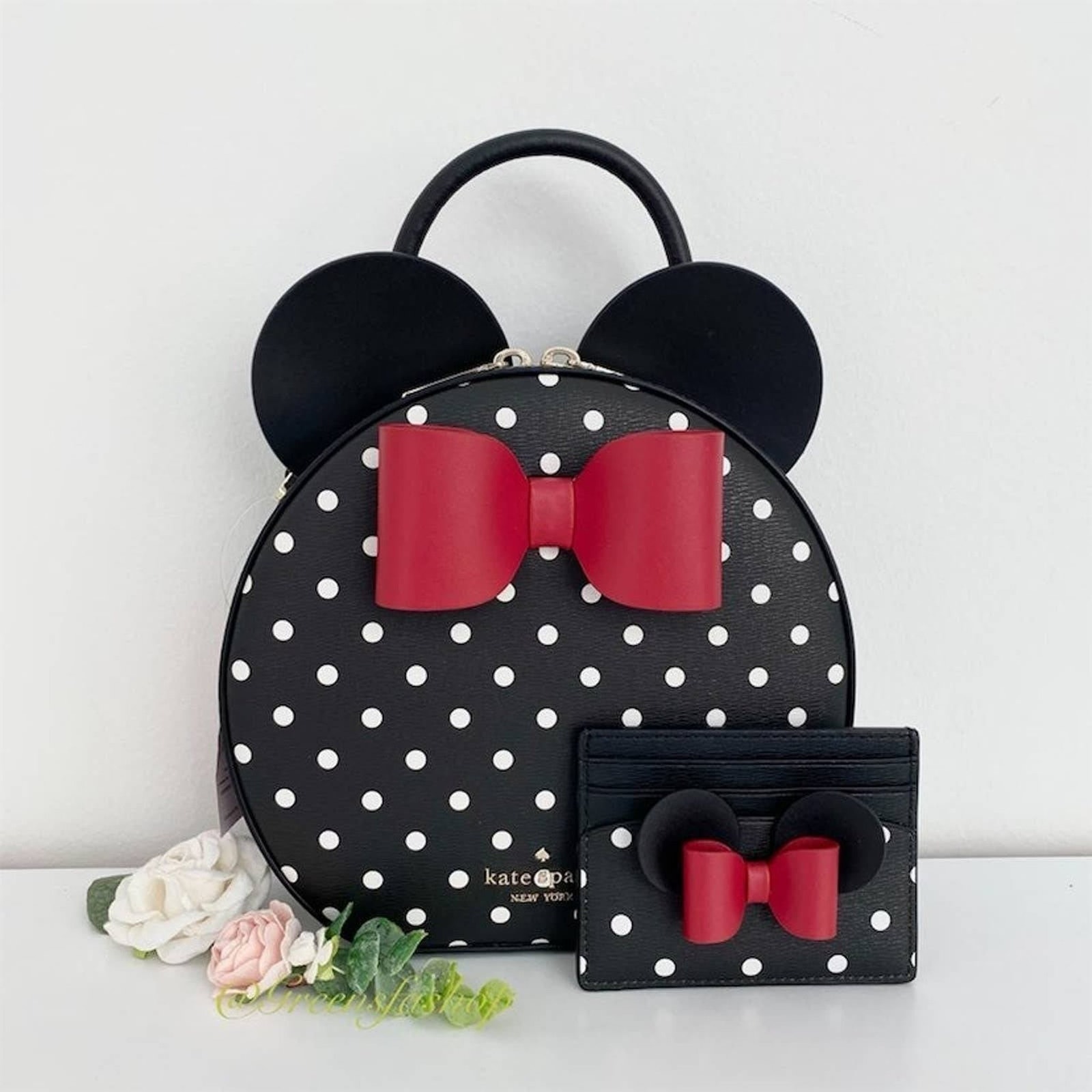 disney x kate spade minnie mouse crossbody bag & card holder set new