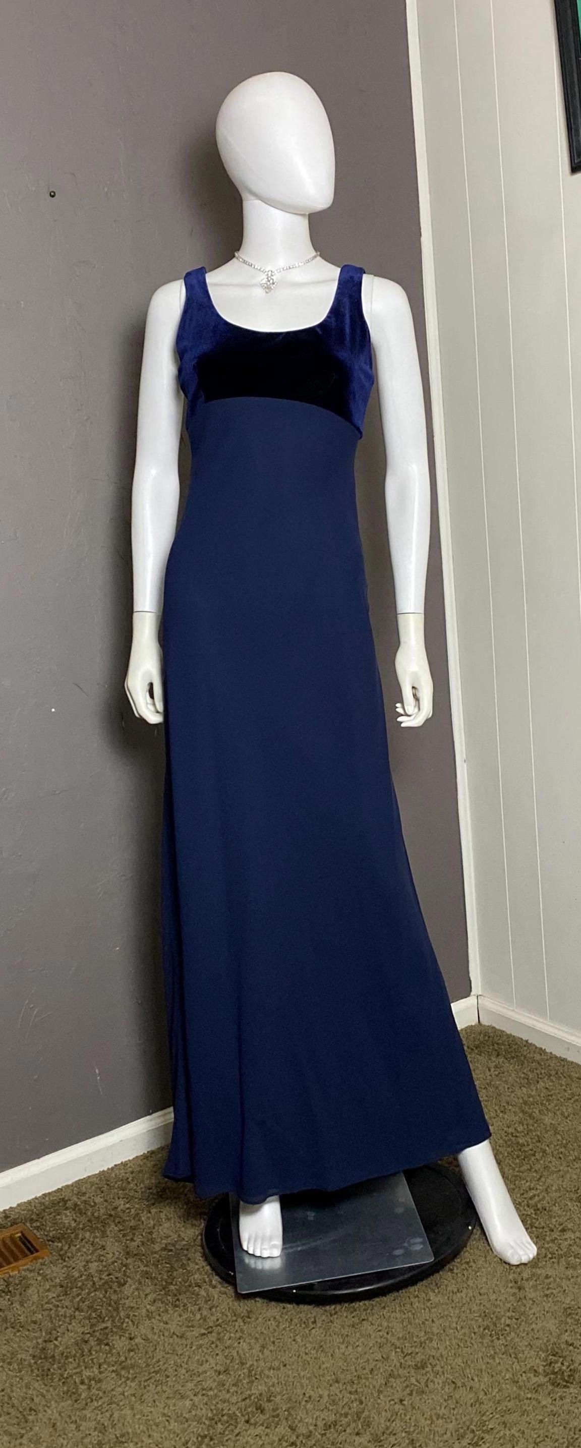 1980's Navy Blue Evening Column Gown from Zum Zum size Small