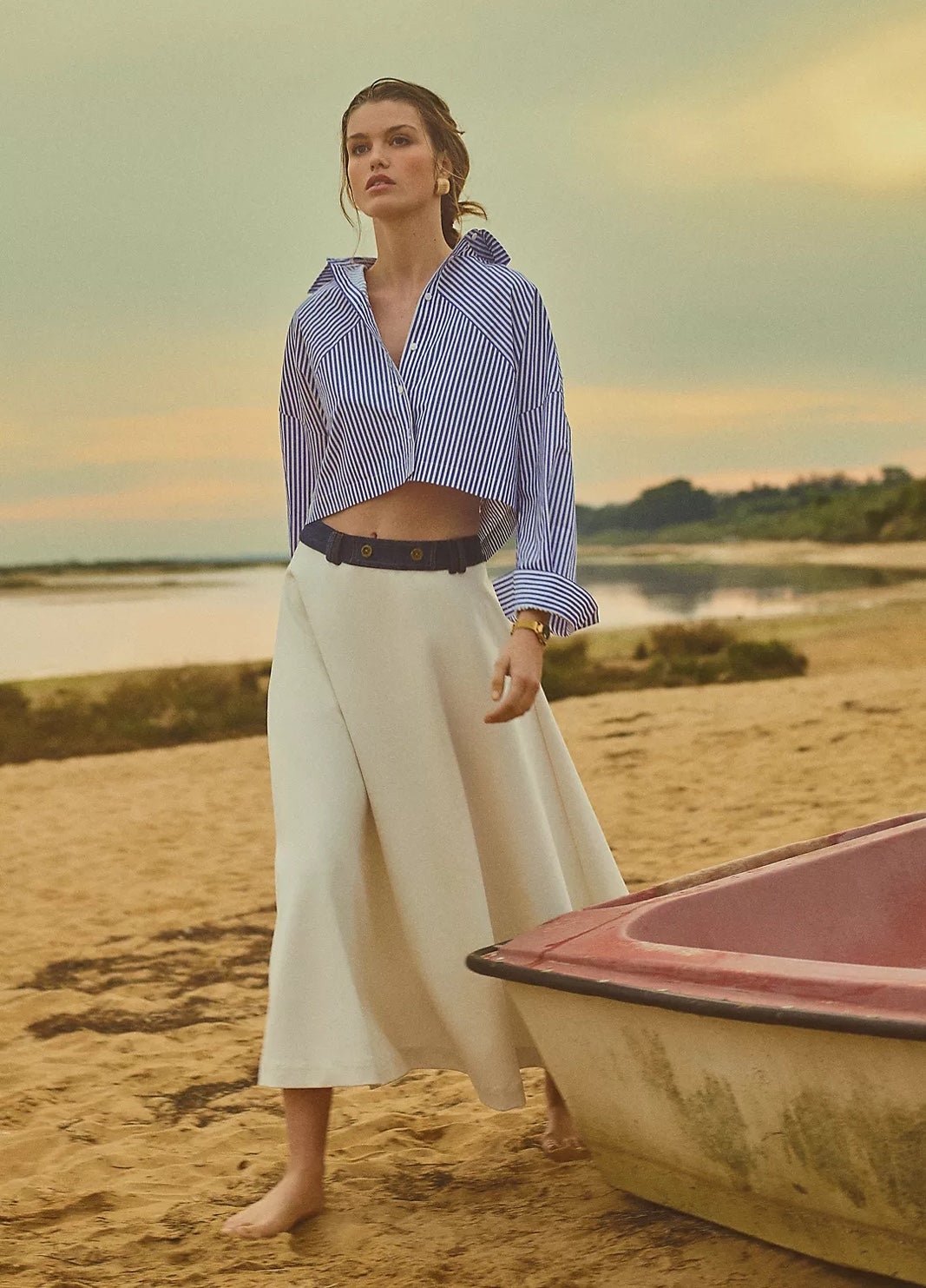 ANTHROPOLOGIE Belted Denim Skirt Sz M, NWT