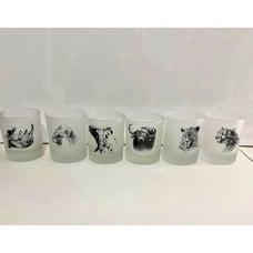 complete Set of 6 Frosted Whisky Glasses South Africa Safari Animals