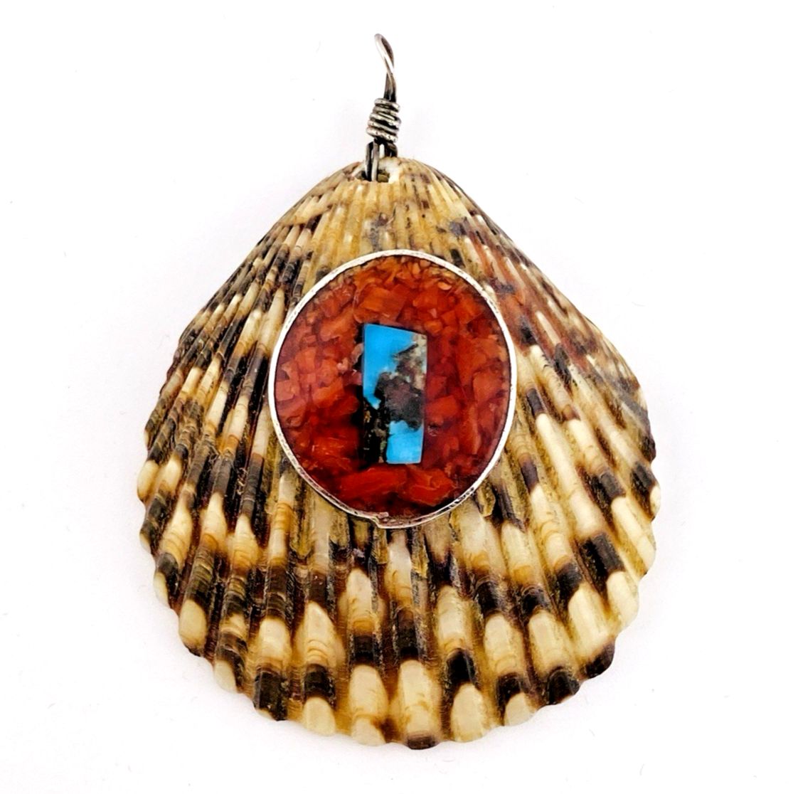 Vintage Shell Inlay Sterling Silver Enamel Pendant
