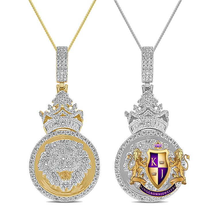 Real 4.50 Cwt. G.R.A Certified Moissanite Lion Crown Face Charm Pendant +Chain