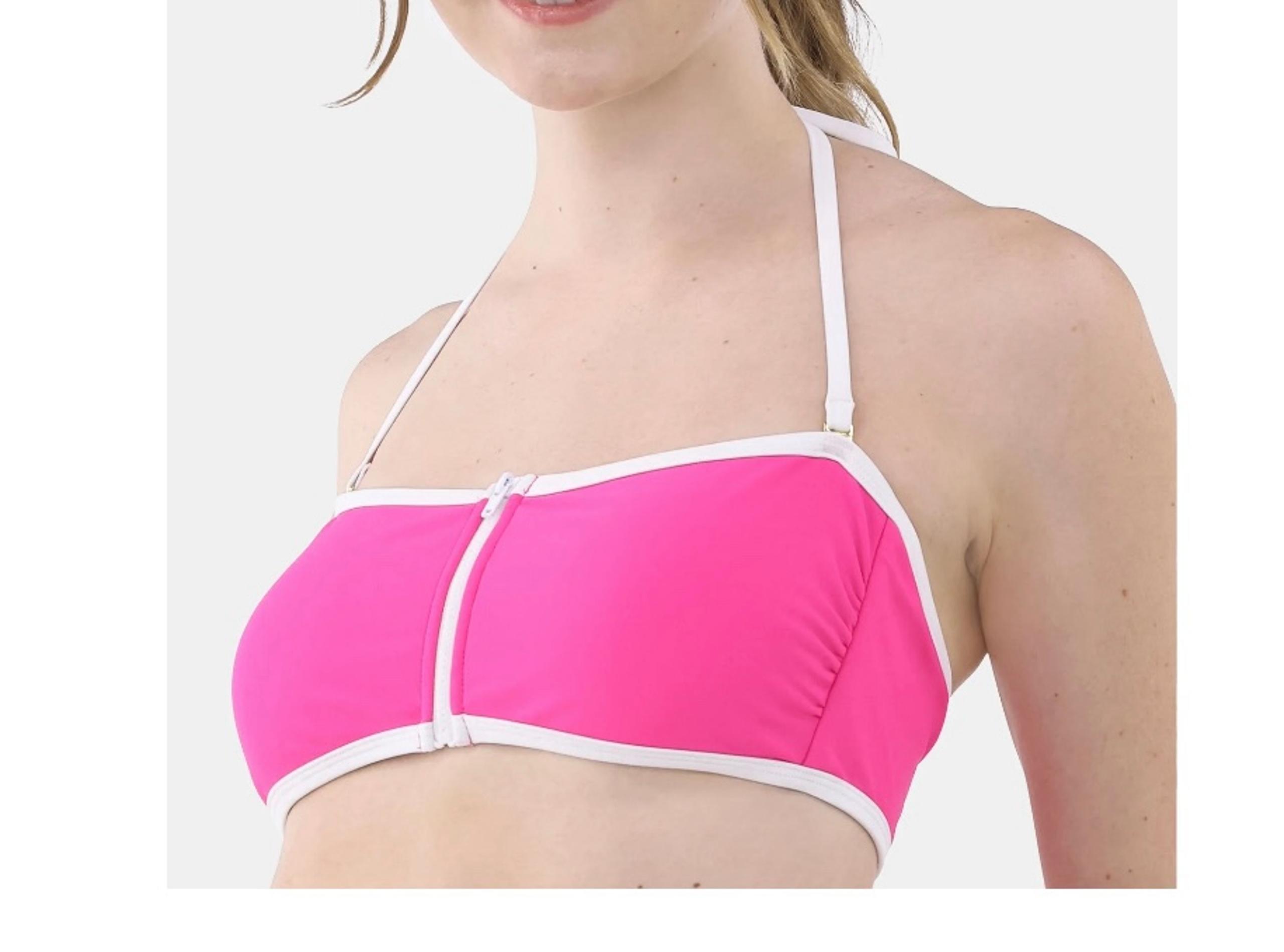 No Boundaries Zipper Front Bandeau Bikini Swim Top, Women's Size S (4-6) Pink