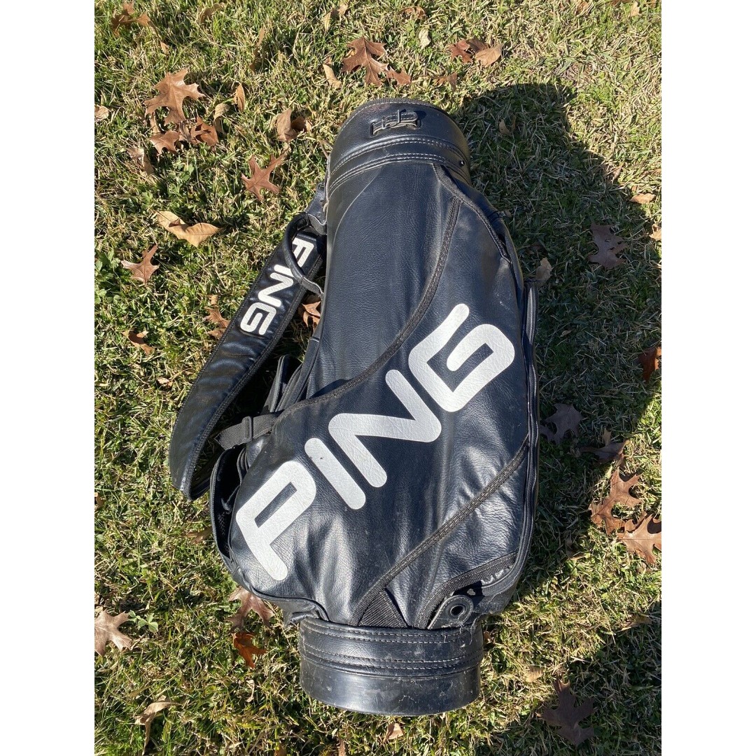 Vintage Ping Black & Leather Vinyl Golf Bag 3 Way Dividers