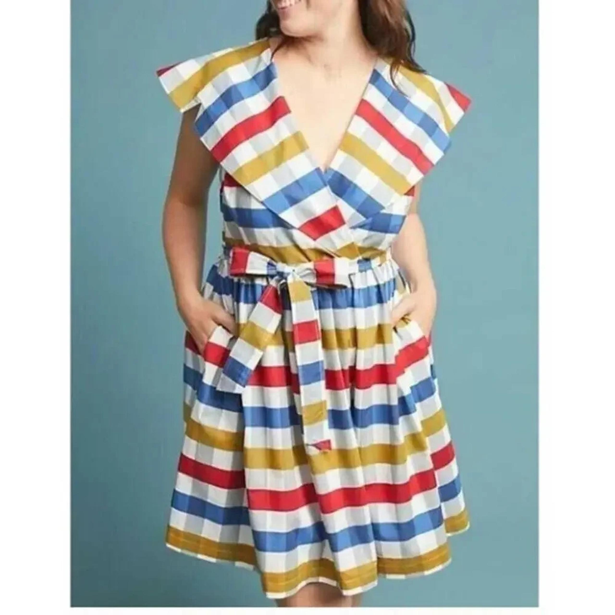 Maeve by Anthropologie Cricket Club Fit & Flare Collared Gingham Dress - EUC 18W