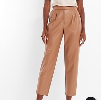 Super High Waisted Faux Leather Pleated Ankle Pant