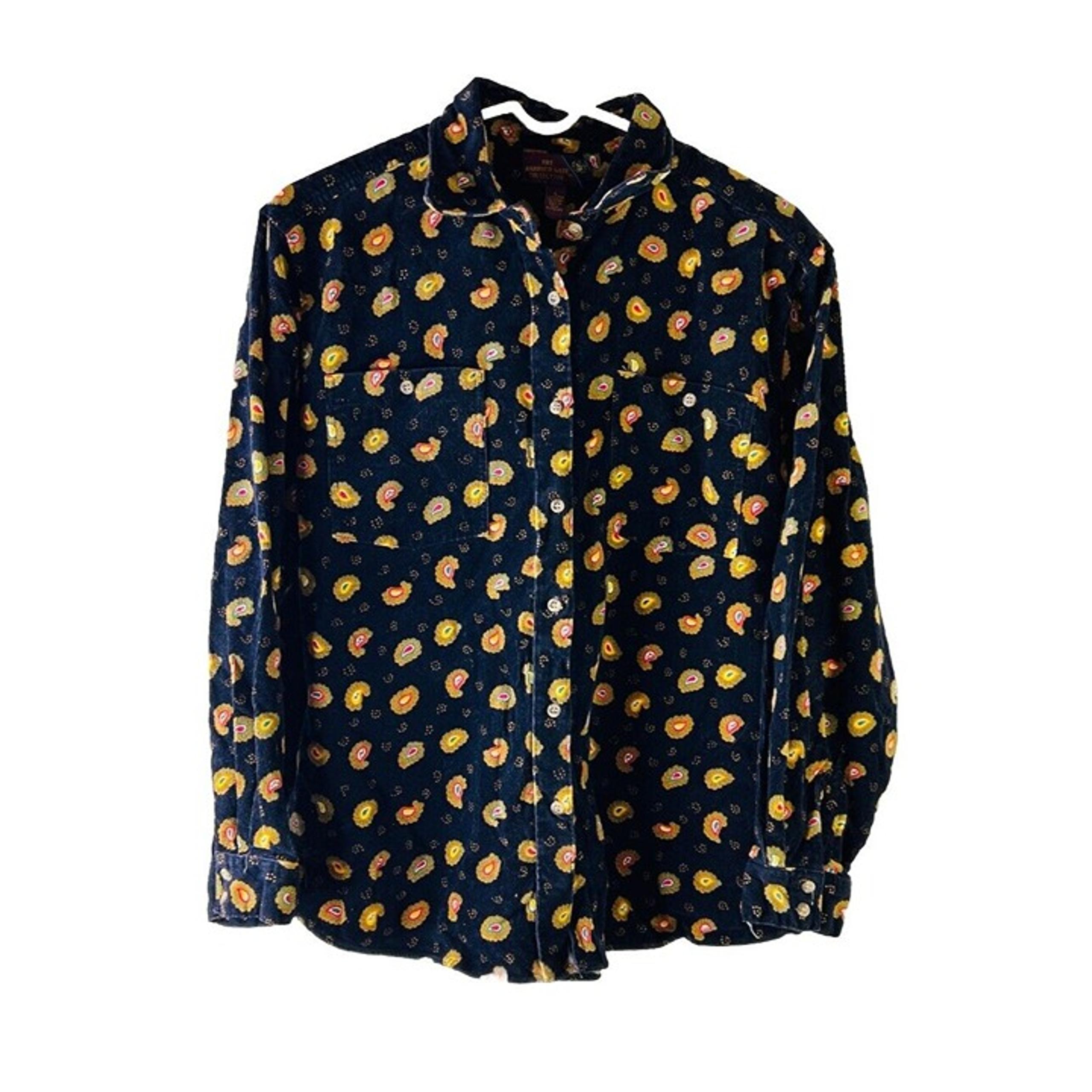 VTG 90s Mens Large Micro Corduroy Paisley Print Button Shirt Disco Streetwear
