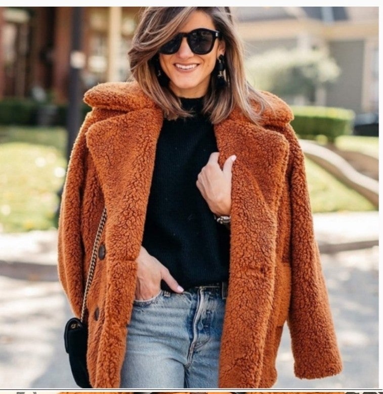 Free People Soft Women's Faux Shearling Notched Lapel Warm Winter Teddy Coat M