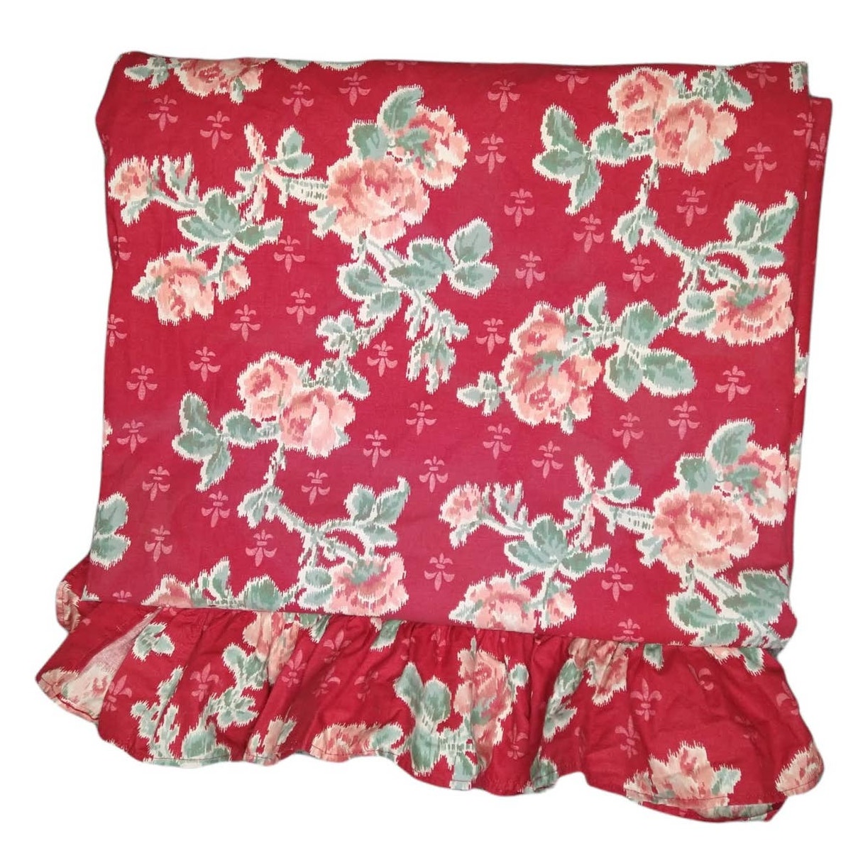 Vintage Ralph Lauren ELENA Red Sheet with Pink Roses Flat Twin