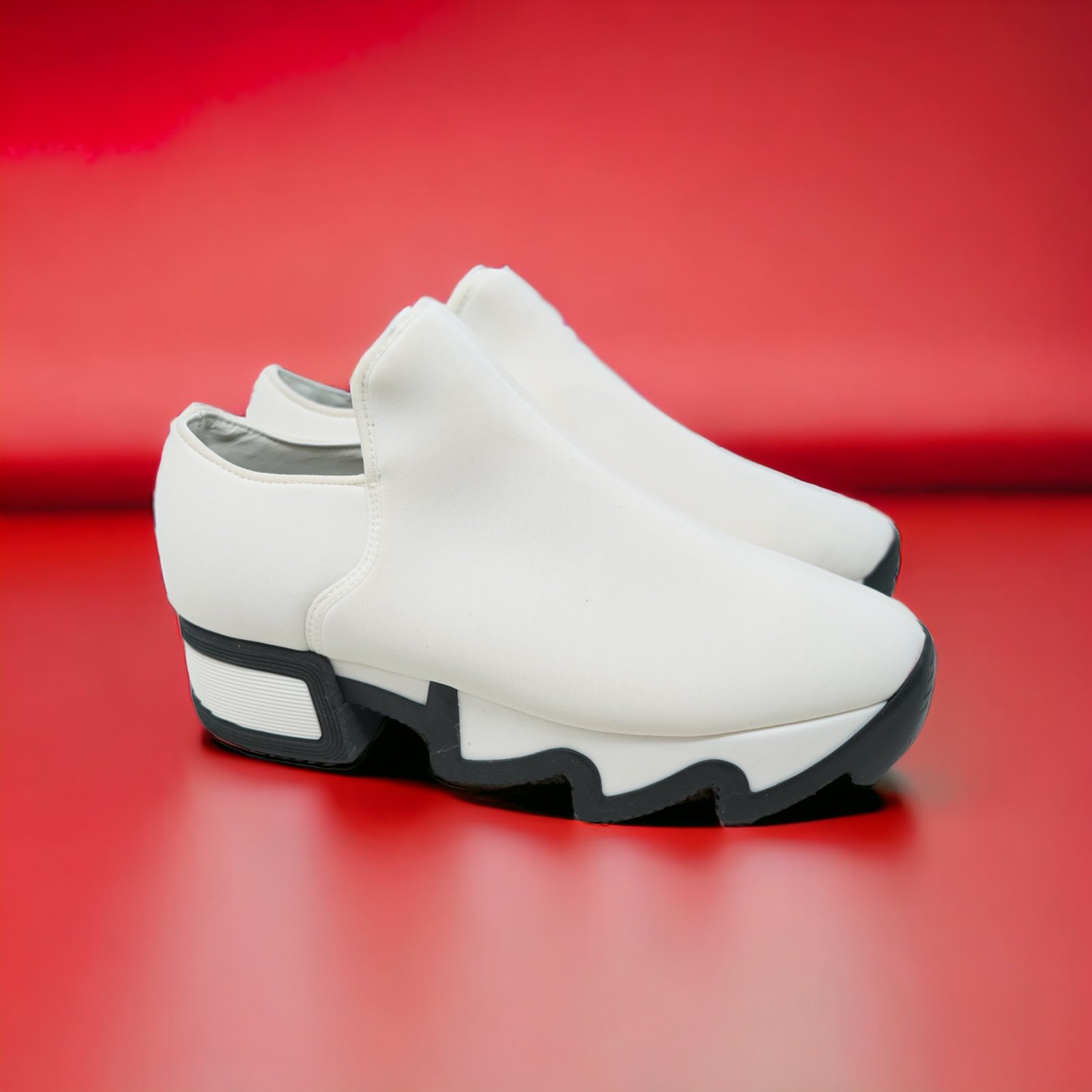 iRi NYC Black & White Neoprene Loafer Platform Shoes WES I Low Top EU 39.5 US 9