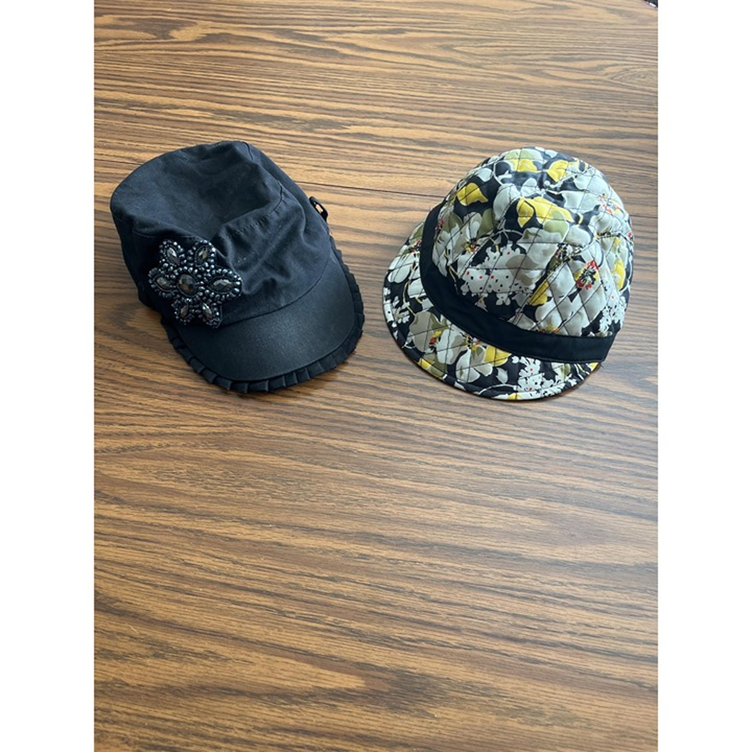 Set of two women’s hats black with black beads and quilted Vera Bradley